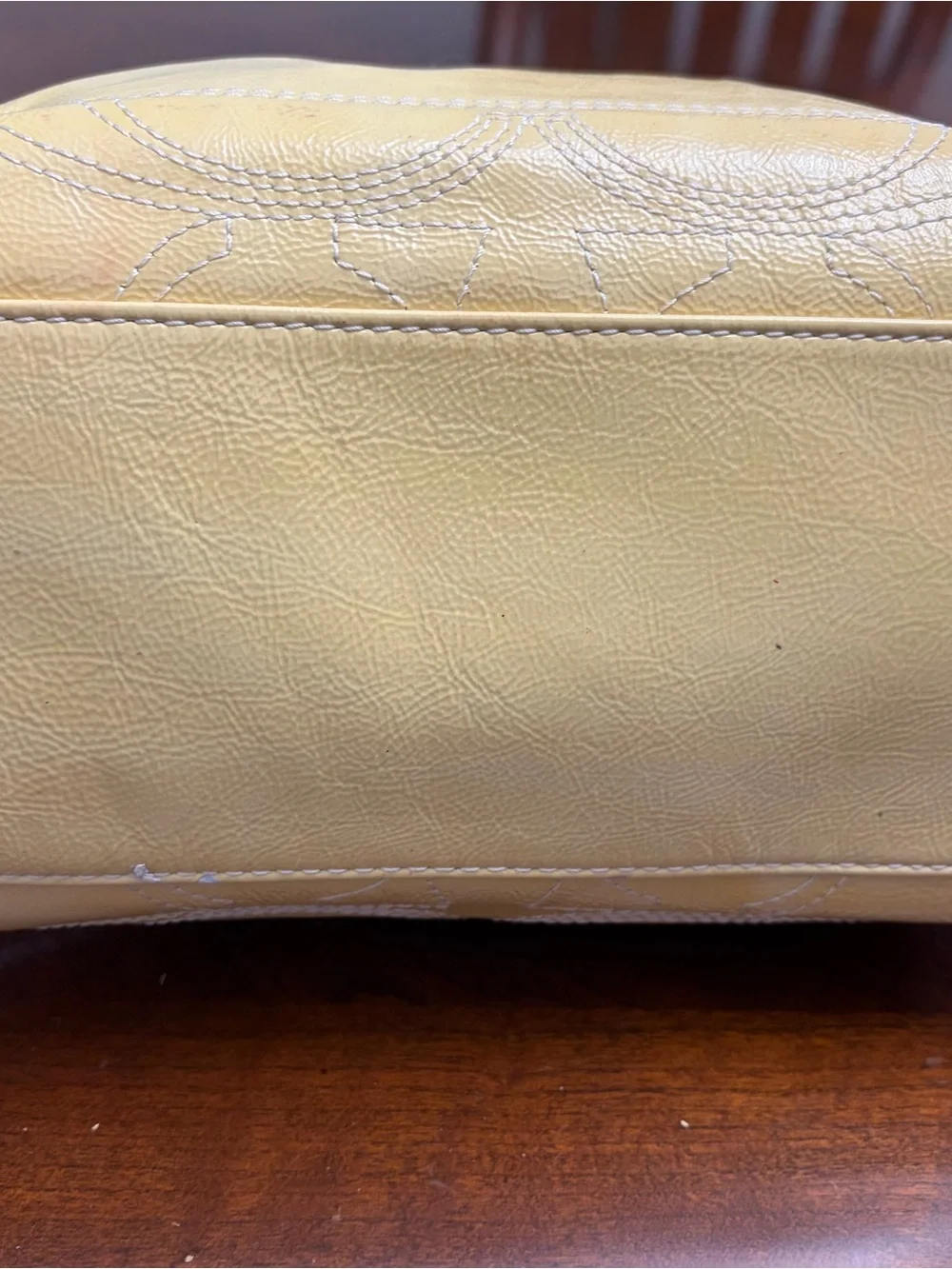 Coach Yellow Leather Tote with Contrast Trim and Medallion